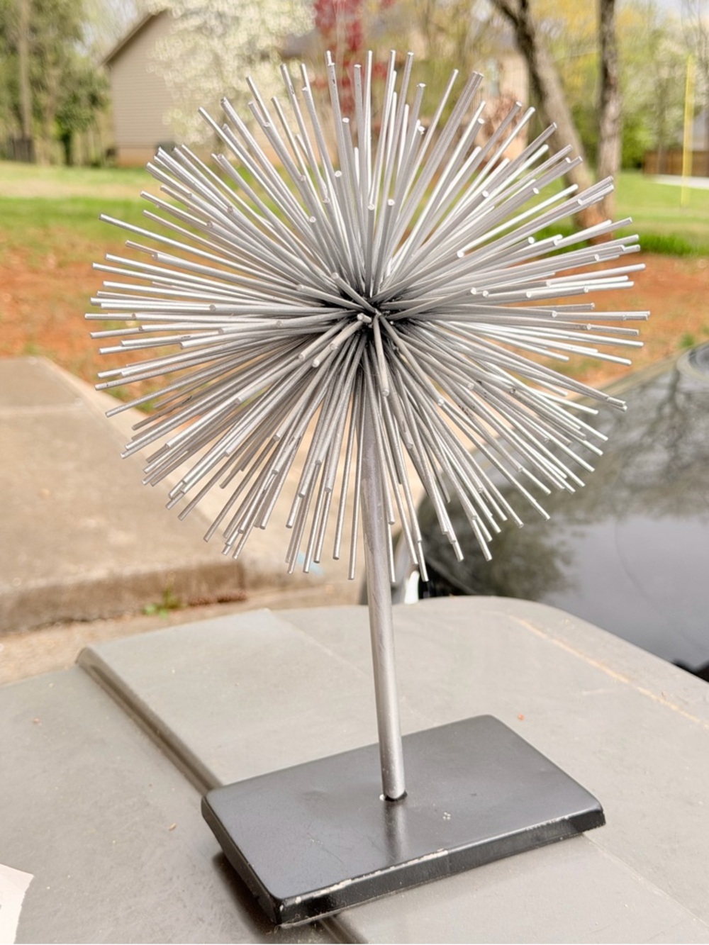Silver Burst Sphere Table Sculpture, Strong Wire
